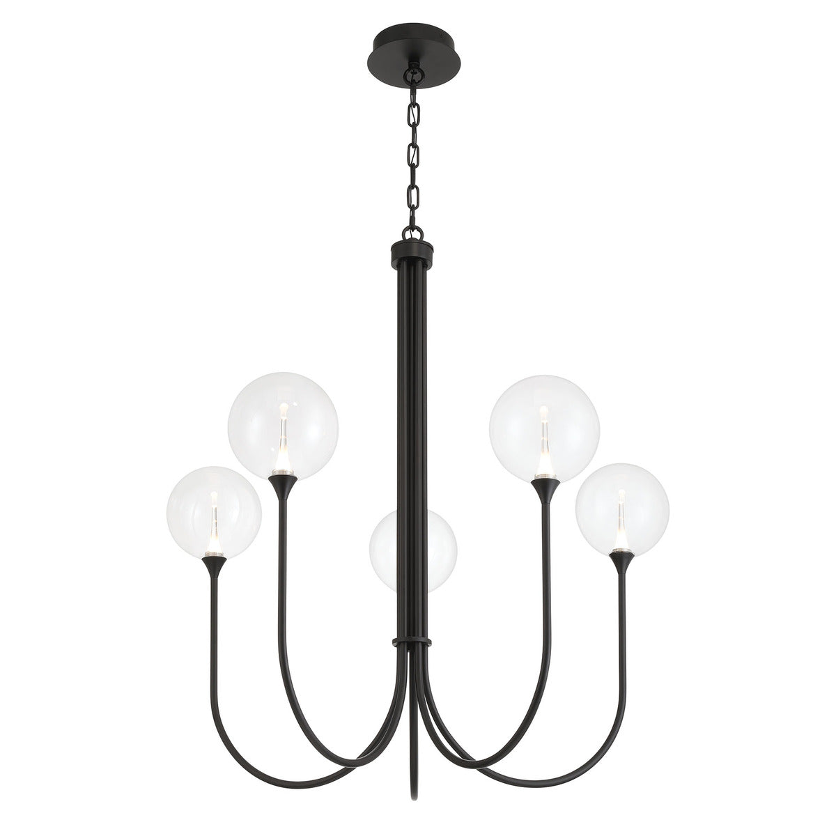 Eurofase Lighting Iissa 34" 5-Light Integrated LED Clear Glass Shade Matte Black Steel Chandelier