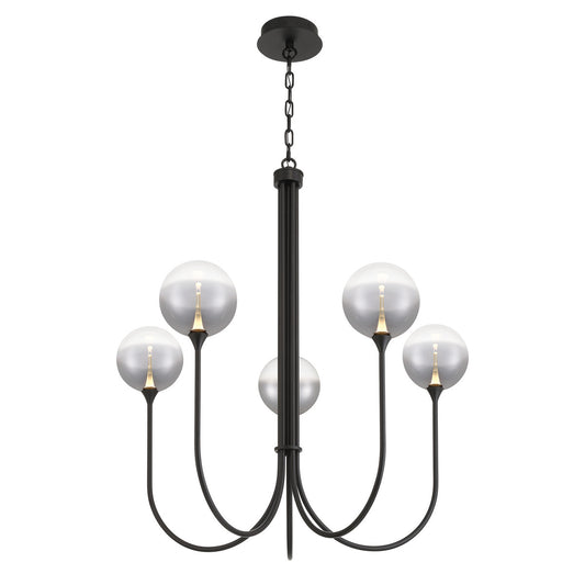 Eurofase Lighting Iissa 34" 5-Light Integrated LED Smoke Glass Shade Matte Black Steel Chandelier