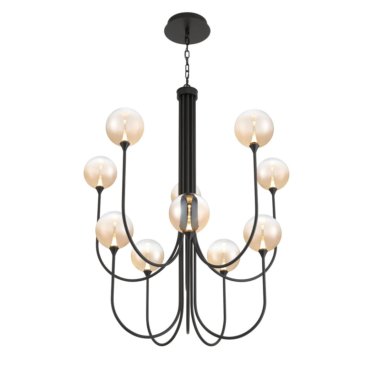 Eurofase Lighting Iissa 40" 10-Light Integrated LED Amber Glass Shade Matte Black Steel Chandelier