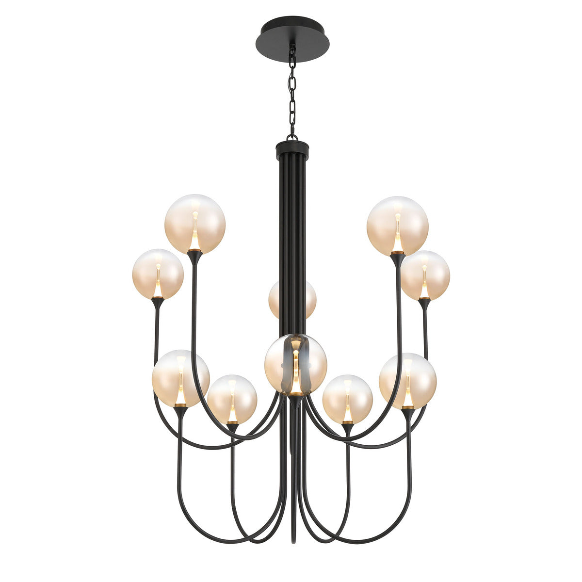Eurofase Lighting Iissa 40" 10-Light Integrated LED Amber Glass Shade Matte Black Steel Chandelier