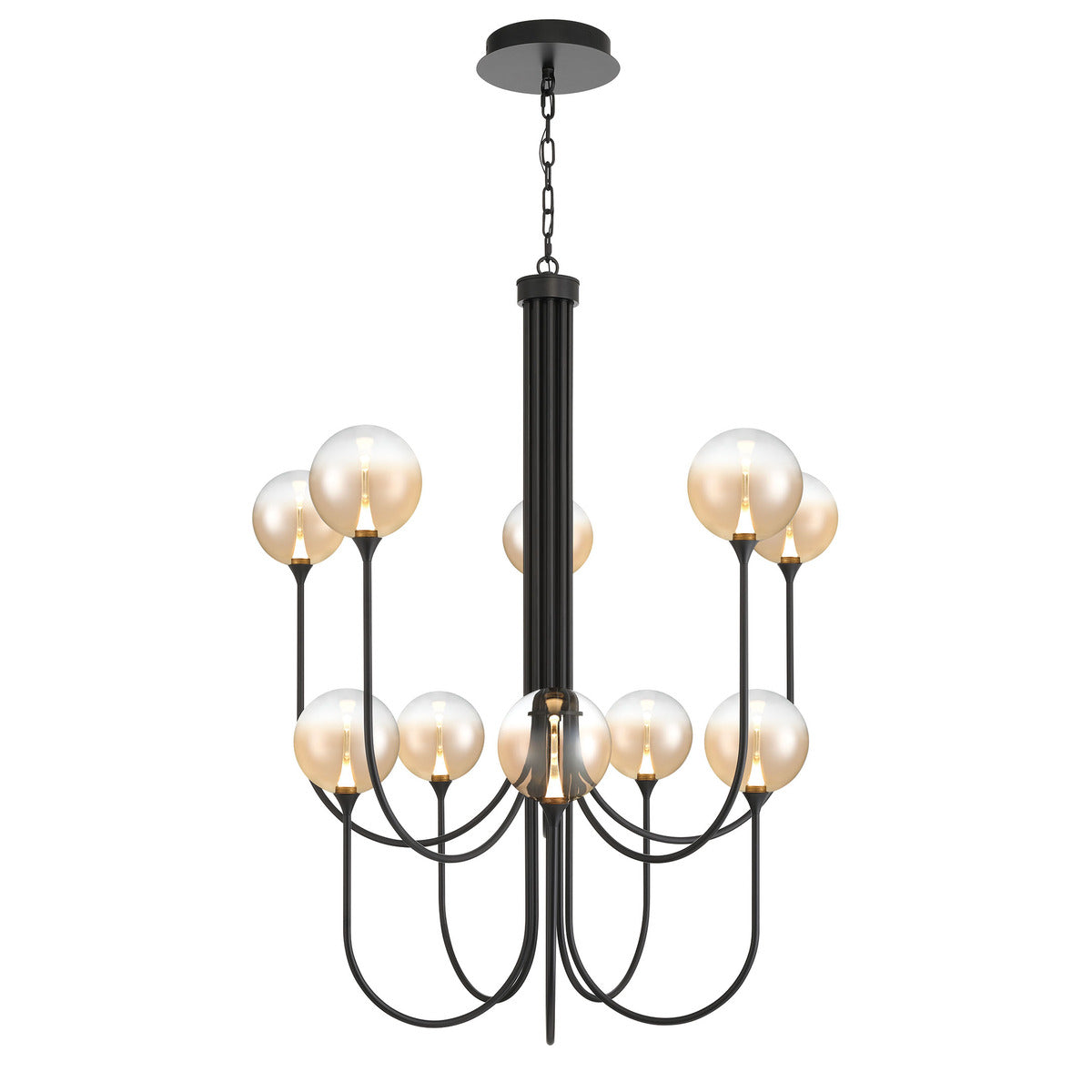 Eurofase Lighting Iissa 40" 10-Light Integrated LED Amber Glass Shade Matte Black Steel Chandelier