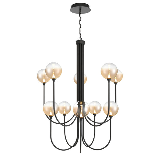 Eurofase Lighting Iissa 40" 10-Light Integrated LED Amber Glass Shade Matte Black Steel Chandelier