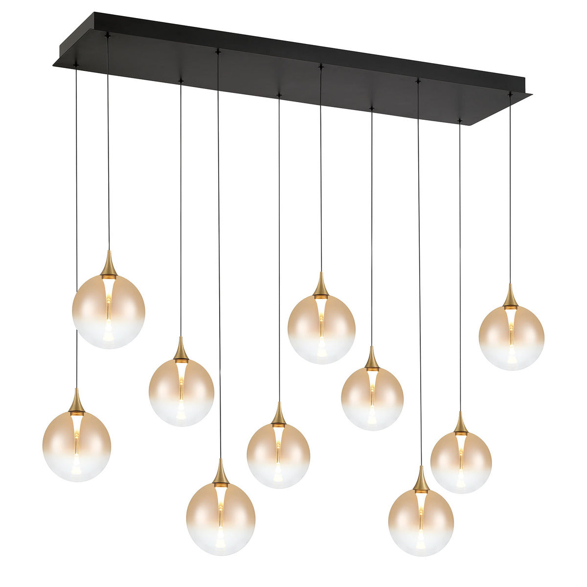 Eurofase Lighting Iissa 47" 10-Light Integrated LED Amber Glass Shade Gold Steel Multi-Drop Chandelier