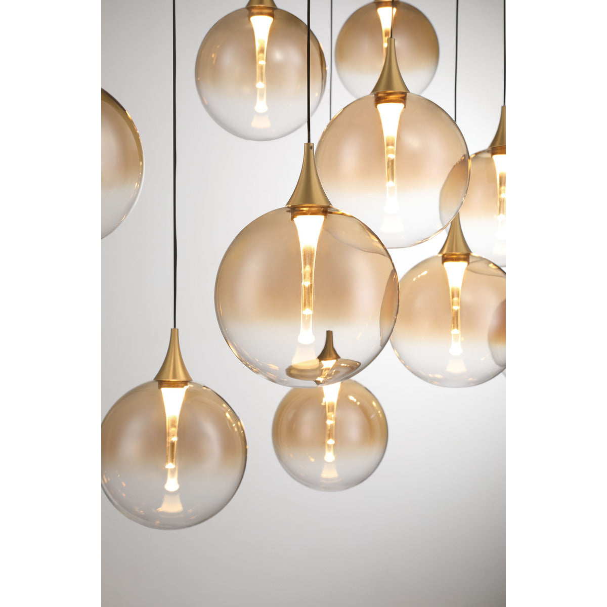 Eurofase Lighting Iissa 47" 10-Light Integrated LED Amber Glass Shade Gold Steel Multi-Drop Chandelier
