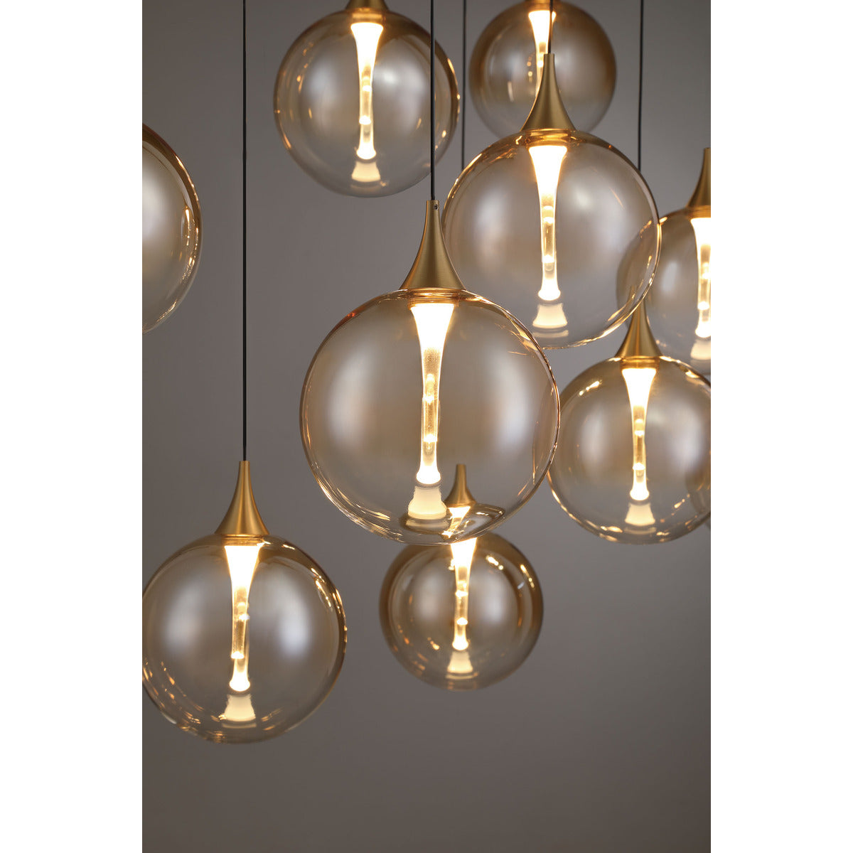 Eurofase Lighting Iissa 47" 10-Light Integrated LED Amber Glass Shade Gold Steel Multi-Drop Chandelier