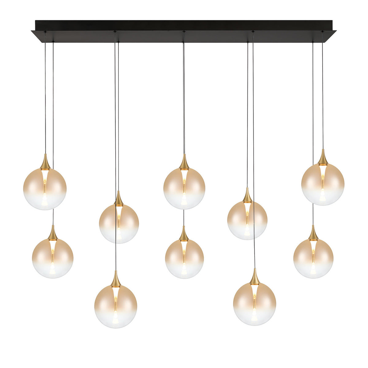 Eurofase Lighting Iissa 47" 10-Light Integrated LED Amber Glass Shade Gold Steel Multi-Drop Chandelier