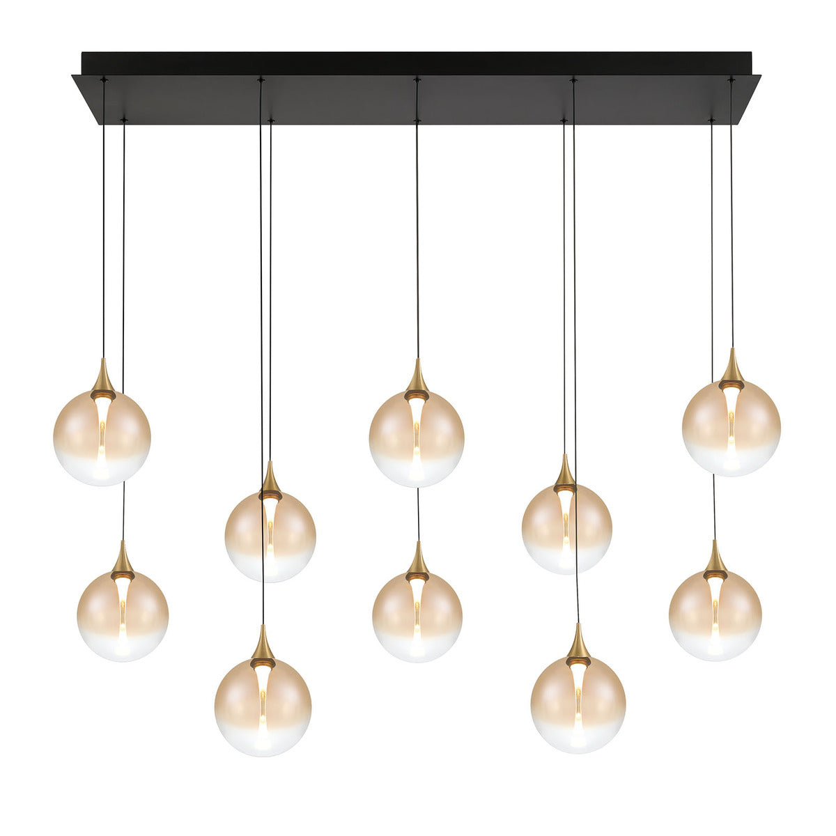 Eurofase Lighting Iissa 47" 10-Light Integrated LED Amber Glass Shade Gold Steel Multi-Drop Chandelier