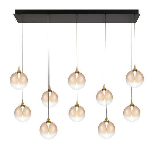 Eurofase Lighting Iissa 47" 10-Light Integrated LED Amber Glass Shade Gold Steel Multi-Drop Chandelier