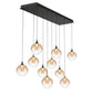 Eurofase Lighting Iissa 47" 10-Light Integrated LED Amber Glass Shade Gold and Black Steel Multi-Drop Chandelier
