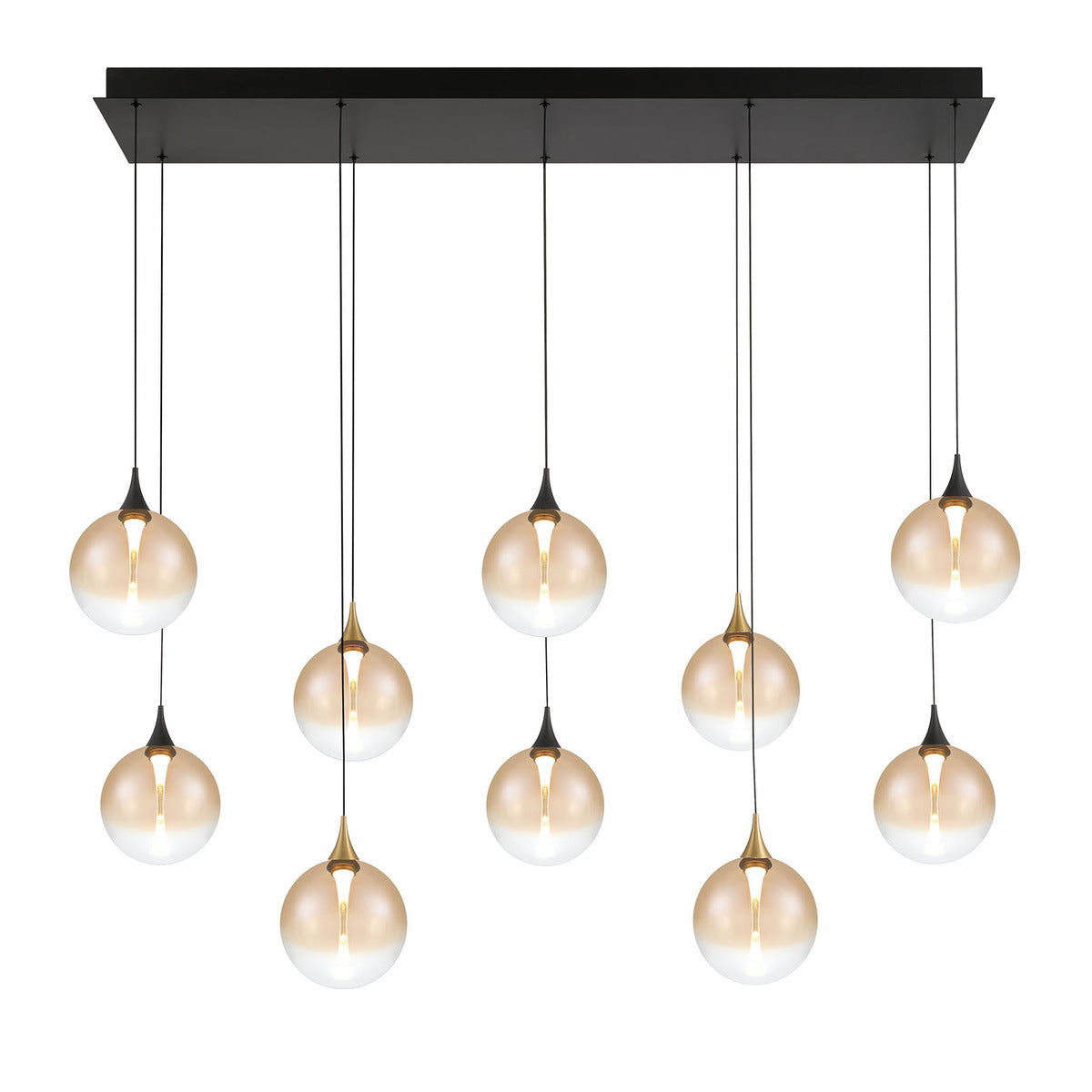 Eurofase Lighting Iissa 47" 10-Light Integrated LED Amber Glass Shade Gold and Black Steel Multi-Drop Chandelier