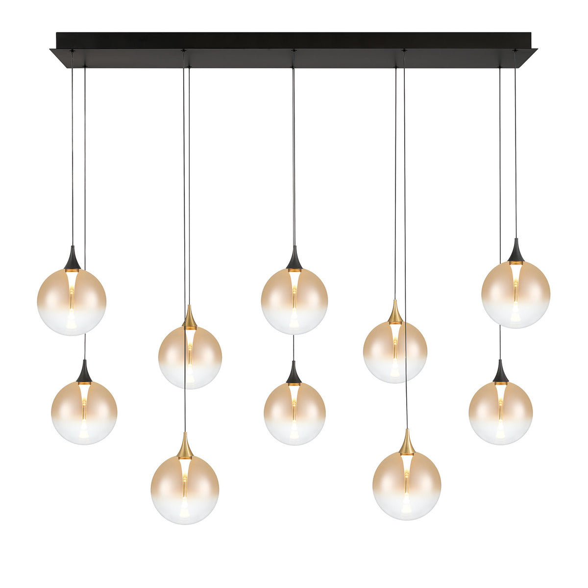 Eurofase Lighting Iissa 47" 10-Light Integrated LED Amber Glass Shade Gold and Black Steel Multi-Drop Chandelier