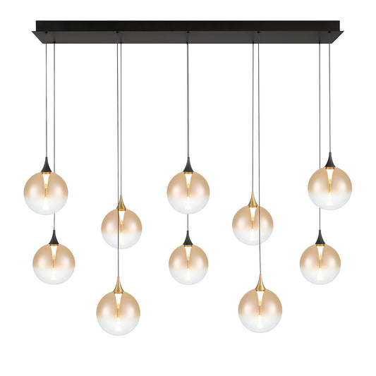 Eurofase Lighting Iissa 47" 10-Light Integrated LED Amber Glass Shade Gold and Black Steel Multi-Drop Chandelier