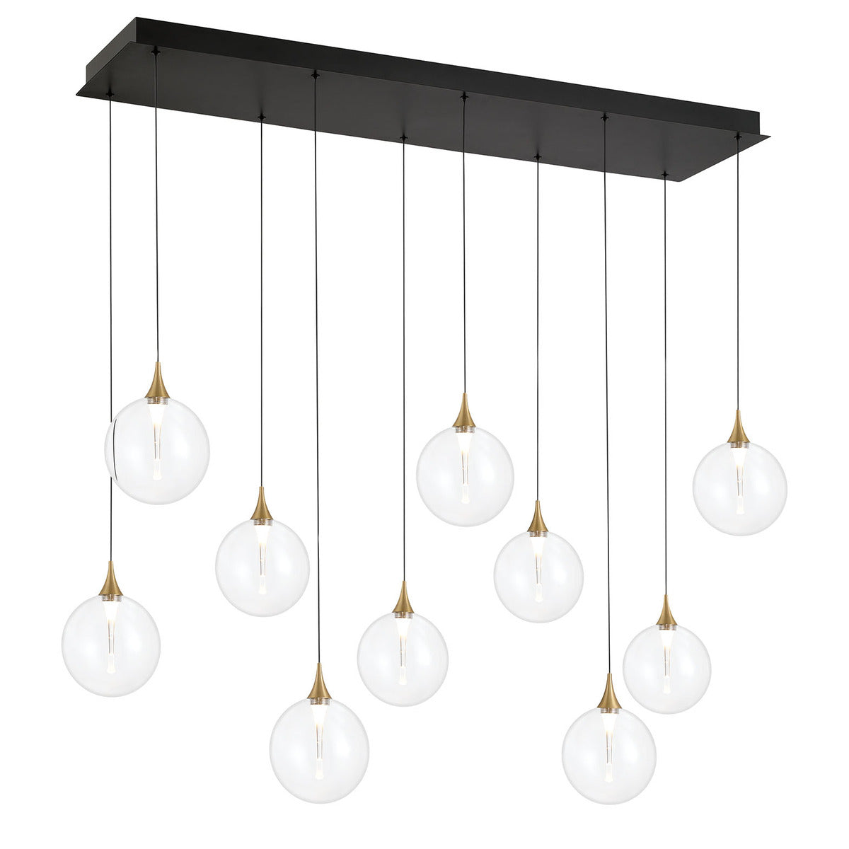 Eurofase Lighting Iissa 47" 10-Light Integrated LED Clear Glass Shade Gold Steel Multi-Drop Chandelier