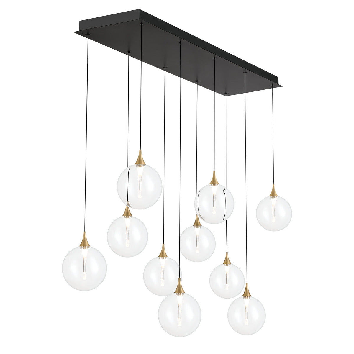 Eurofase Lighting Iissa 47" 10-Light Integrated LED Clear Glass Shade Gold Steel Multi-Drop Chandelier