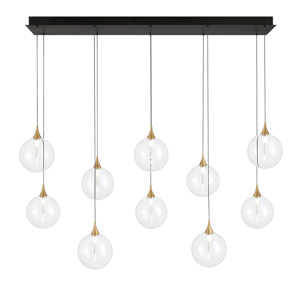 Eurofase Lighting Iissa 47" 10-Light Integrated LED Clear Glass Shade Gold Steel Multi-Drop Chandelier