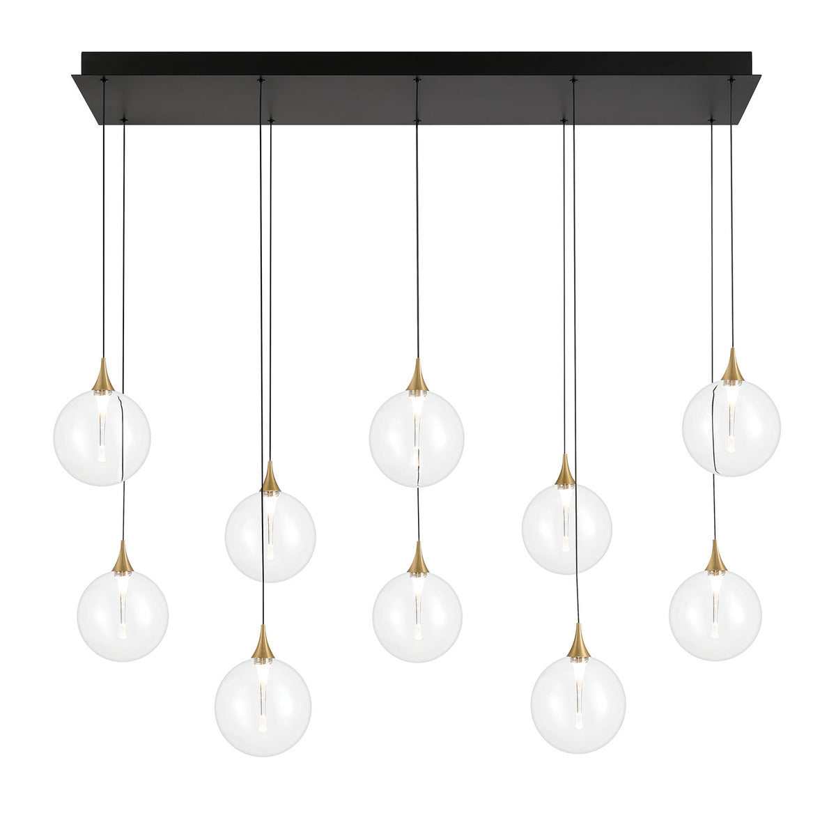 Eurofase Lighting Iissa 47" 10-Light Integrated LED Clear Glass Shade Gold Steel Multi-Drop Chandelier
