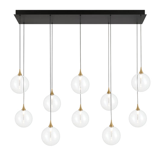 Eurofase Lighting Iissa 47" 10-Light Integrated LED Clear Glass Shade Gold Steel Multi-Drop Chandelier