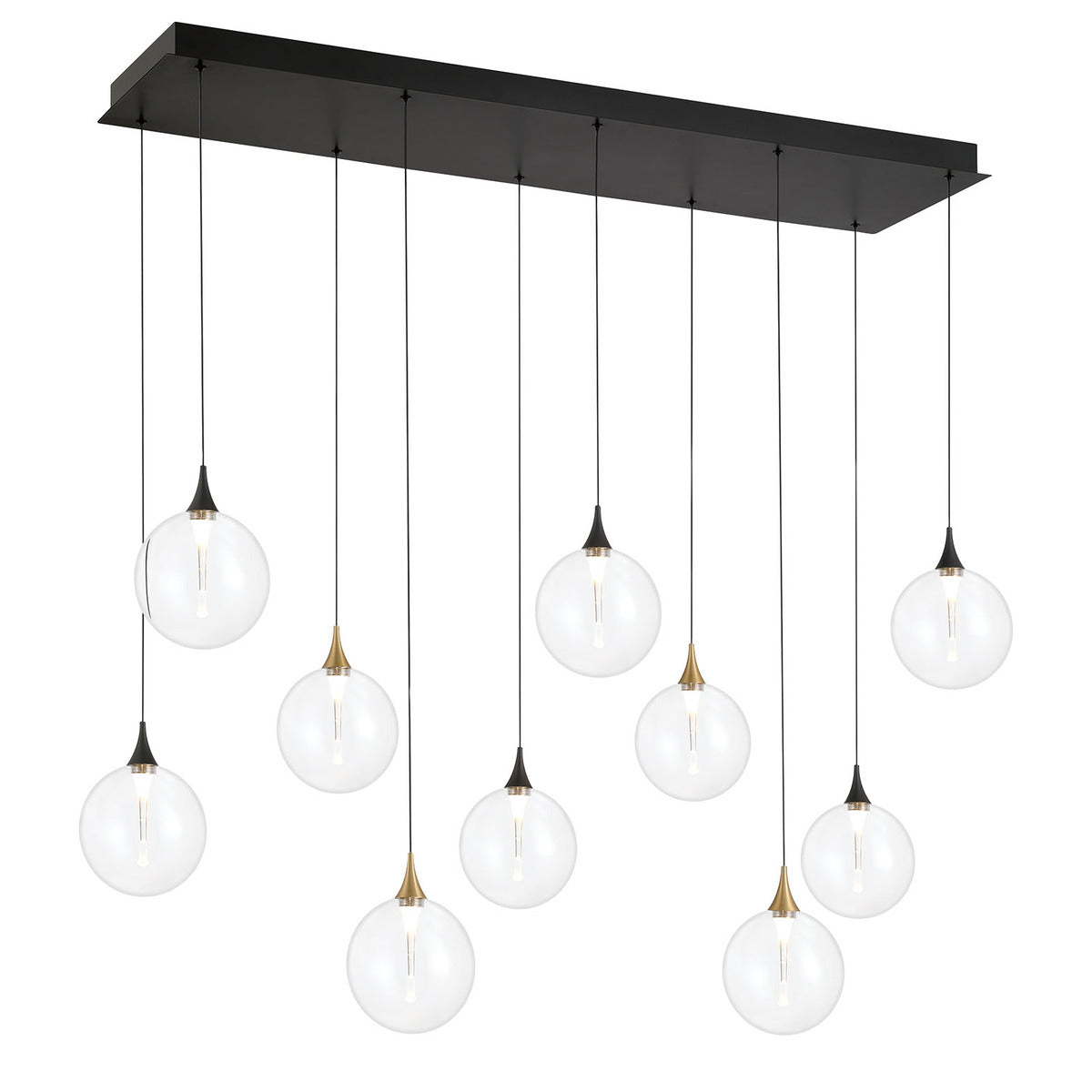 Eurofase Lighting Iissa 47" 10-Light Integrated LED Clear Glass Shade Gold and Black Steel Multi-Drop Chandelier