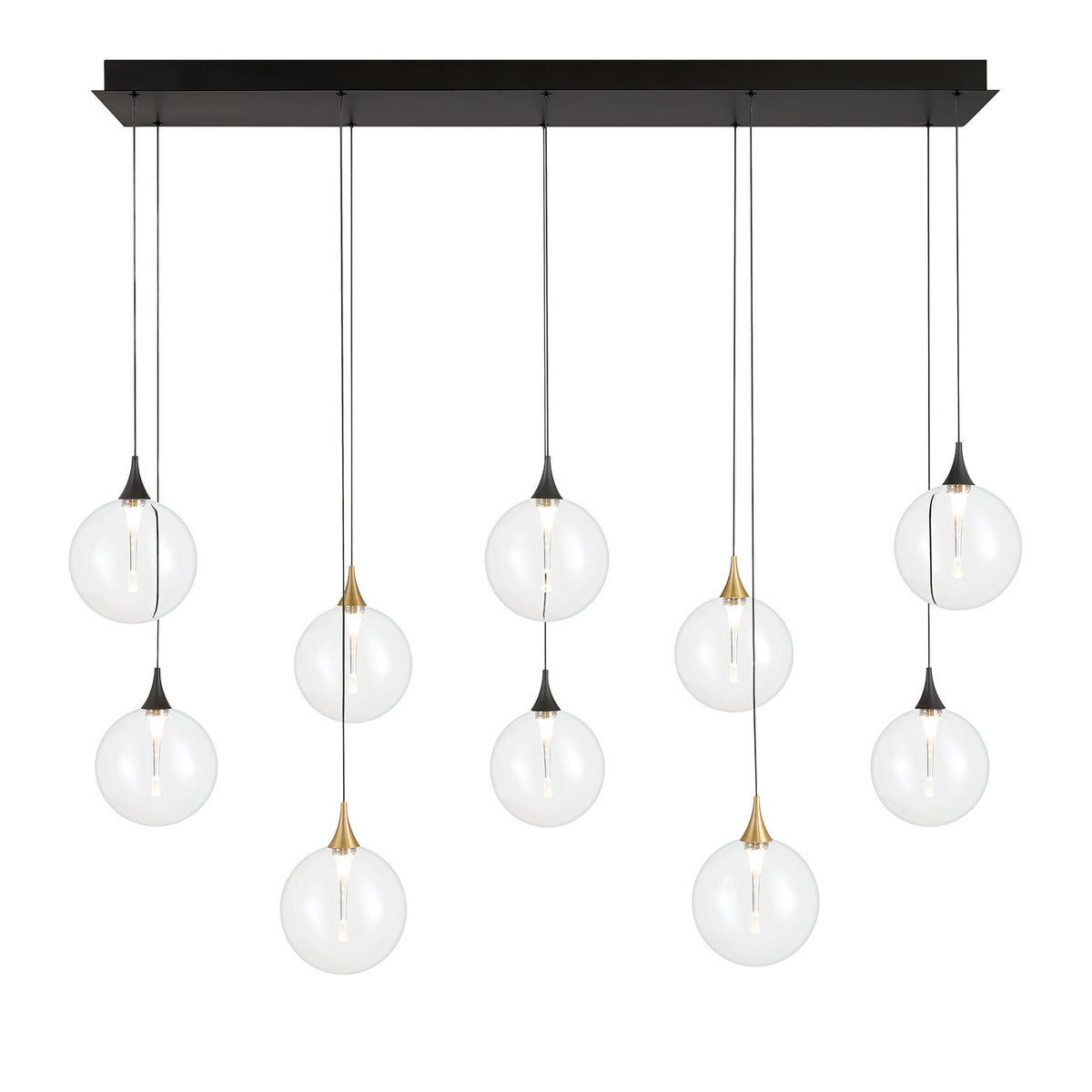 Eurofase Lighting Iissa 47" 10-Light Integrated LED Clear Glass Shade Gold and Black Steel Multi-Drop Chandelier