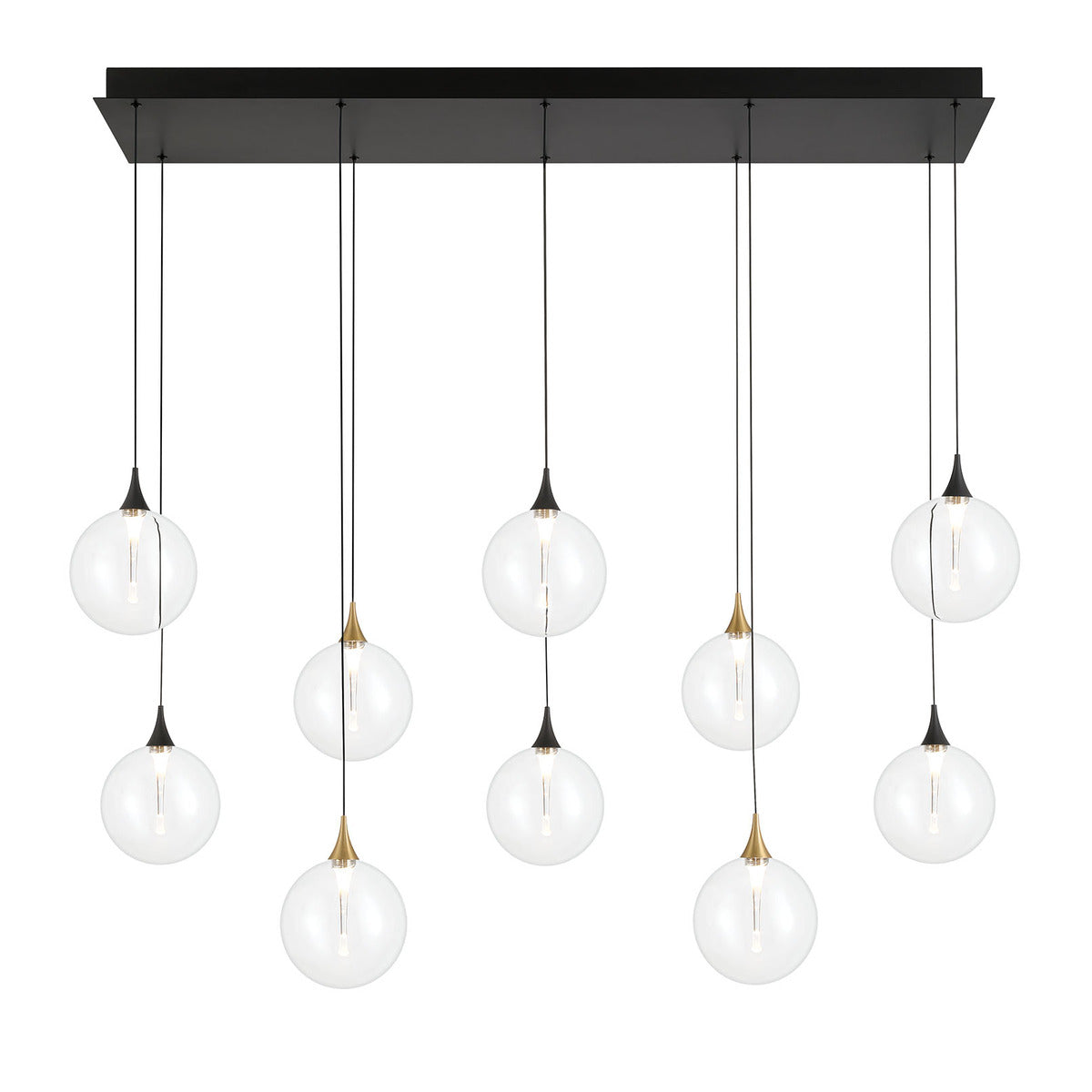 Eurofase Lighting Iissa 47" 10-Light Integrated LED Clear Glass Shade Gold and Black Steel Multi-Drop Chandelier