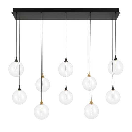 Eurofase Lighting Iissa 47" 10-Light Integrated LED Clear Glass Shade Gold and Black Steel Multi-Drop Chandelier