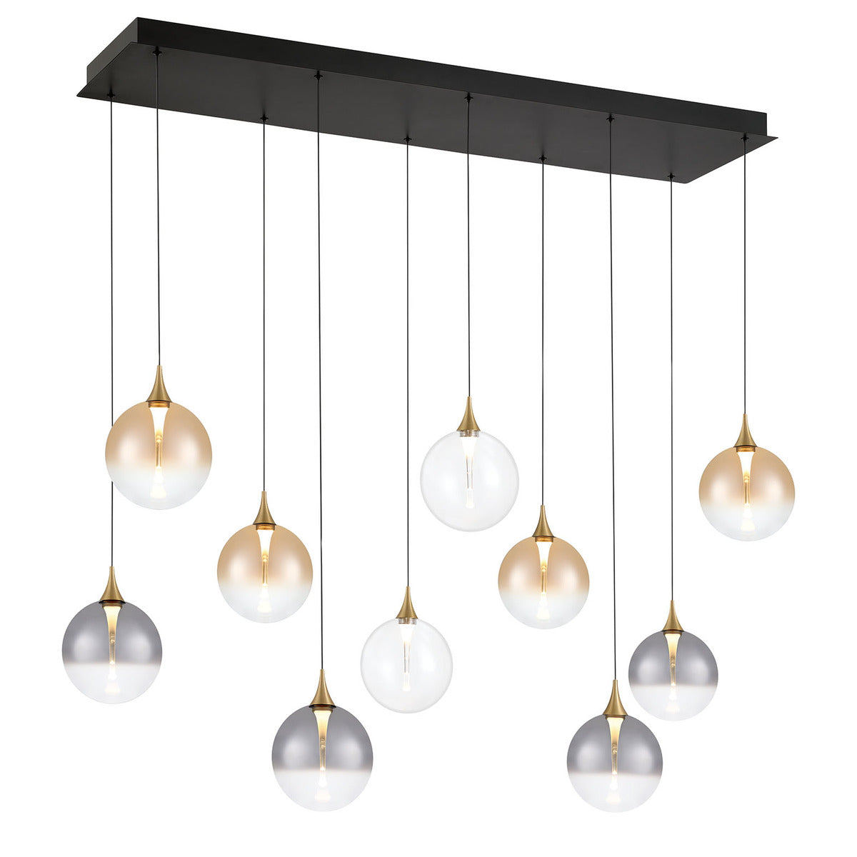 Eurofase Lighting Iissa 47" 10-Light Integrated LED Mixed Glass Shade Gold Steel Multi-Drop Chandelier