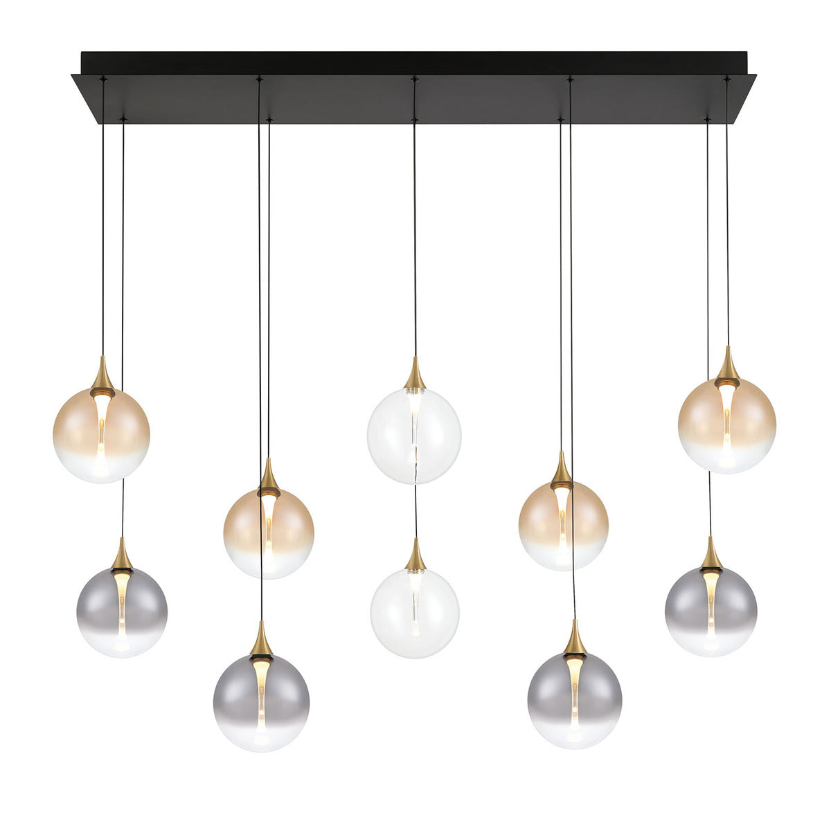 Eurofase Lighting Iissa 47" 10-Light Integrated LED Mixed Glass Shade Gold Steel Multi-Drop Chandelier