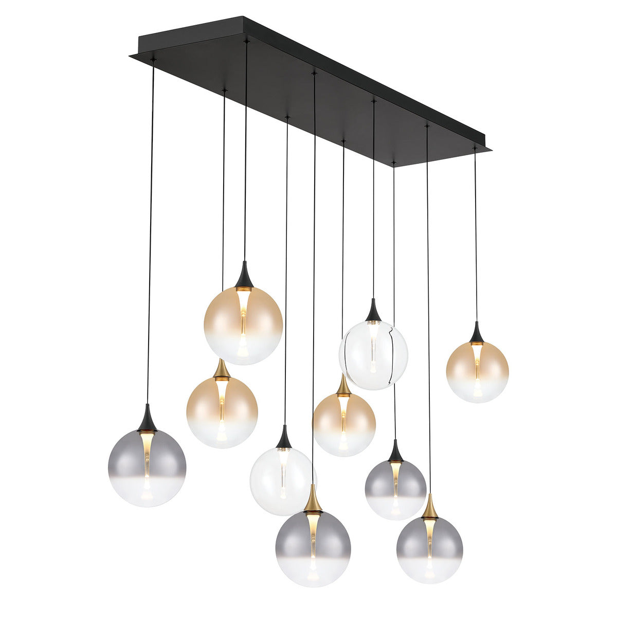 Eurofase Lighting Iissa 47" 10-Light Integrated LED Mixed Glass Shade Gold and Black Steel Multi-Drop Chandelier