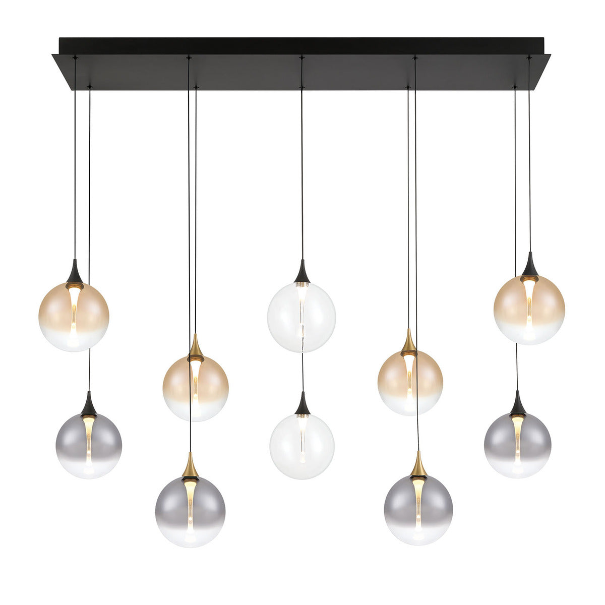 Eurofase Lighting Iissa 47" 10-Light Integrated LED Mixed Glass Shade Gold and Black Steel Multi-Drop Chandelier
