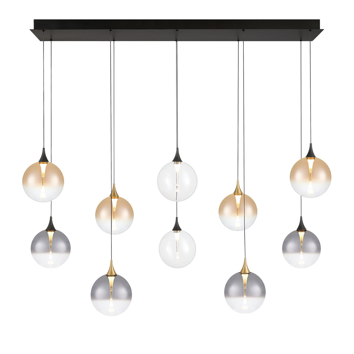 Eurofase Lighting Iissa 47" 10-Light Integrated LED Mixed Glass Shade Gold and Black Steel Multi-Drop Chandelier