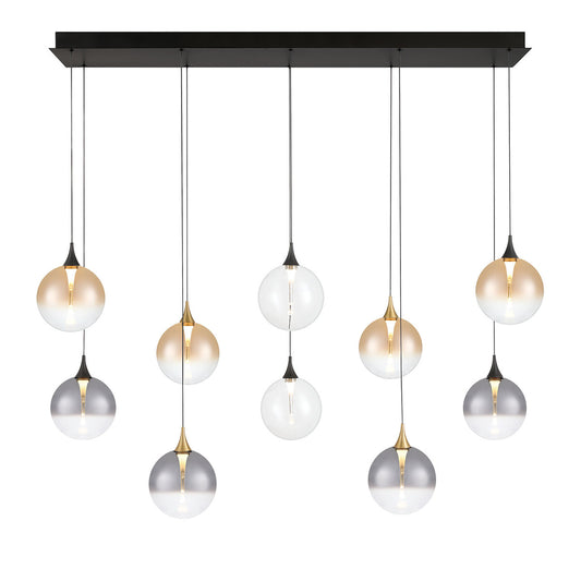 Eurofase Lighting Iissa 47" 10-Light Integrated LED Mixed Glass Shade Gold and Black Steel Multi-Drop Chandelier