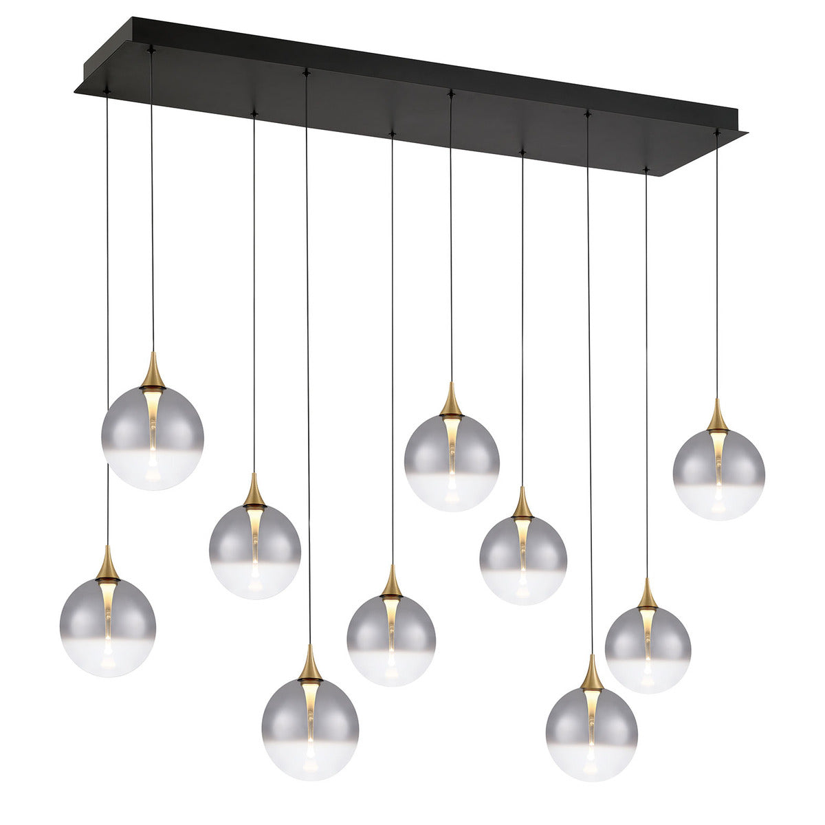 Eurofase Lighting Iissa 47" 10-Light Integrated LED Smoke Glass Shade Gold Steel Multi-Drop Chandelier
