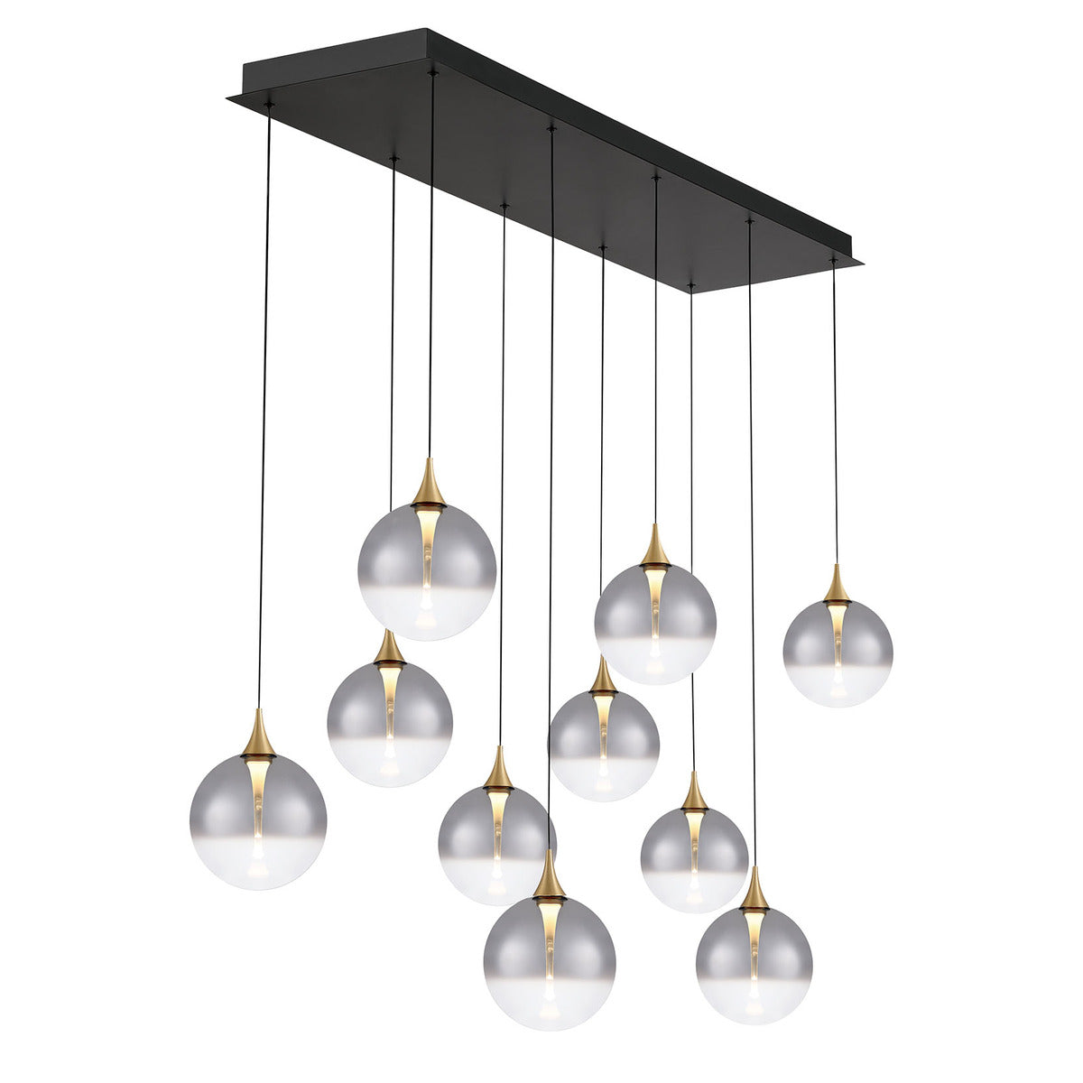 Eurofase Lighting Iissa 47" 10-Light Integrated LED Smoke Glass Shade Gold Steel Multi-Drop Chandelier