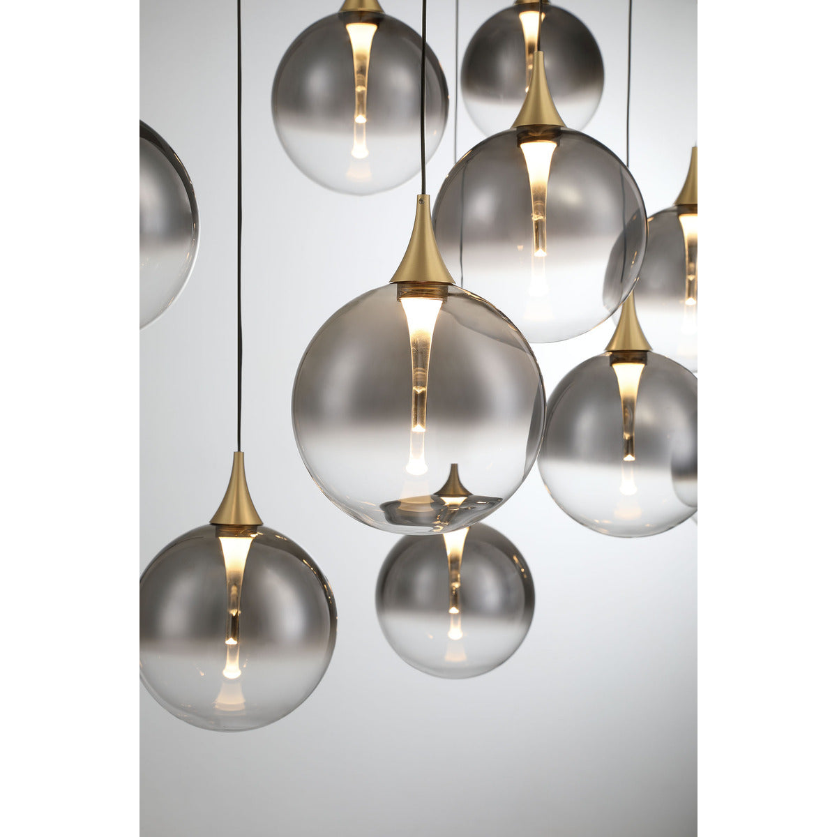 Eurofase Lighting Iissa 47" 10-Light Integrated LED Smoke Glass Shade Gold Steel Multi-Drop Chandelier