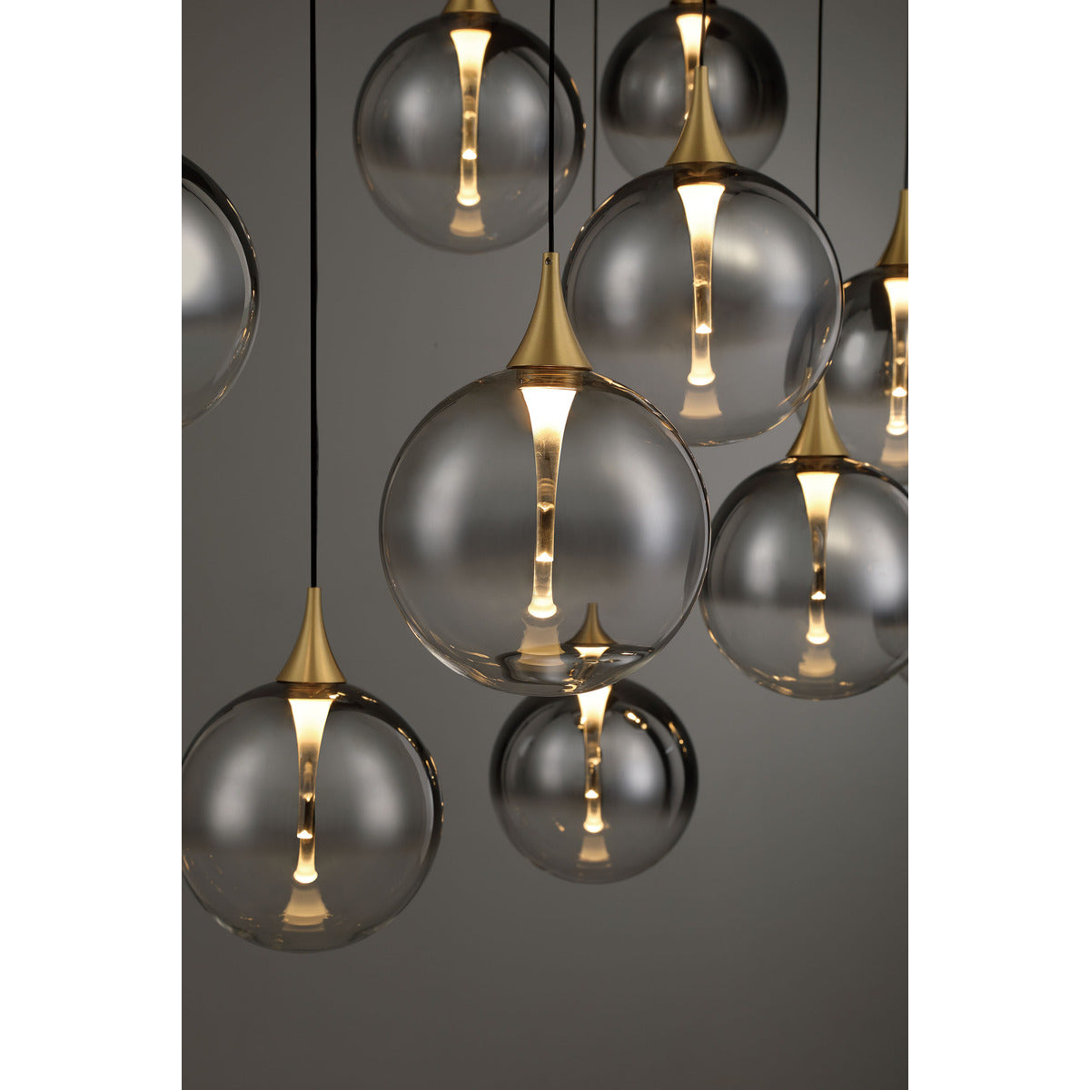 Eurofase Lighting Iissa 47" 10-Light Integrated LED Smoke Glass Shade Gold Steel Multi-Drop Chandelier
