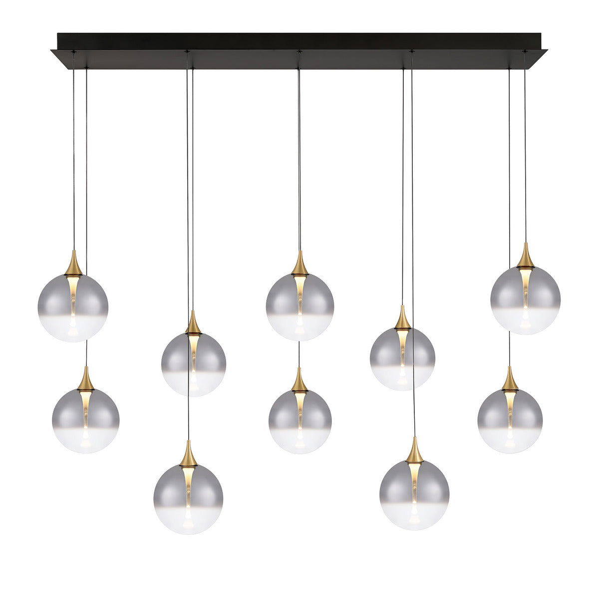 Eurofase Lighting Iissa 47" 10-Light Integrated LED Smoke Glass Shade Gold Steel Multi-Drop Chandelier