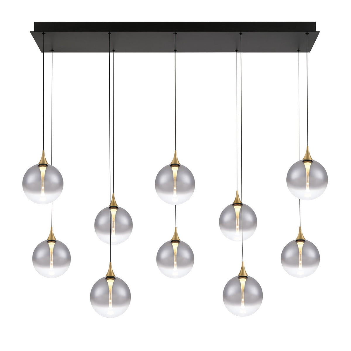Eurofase Lighting Iissa 47" 10-Light Integrated LED Smoke Glass Shade Gold Steel Multi-Drop Chandelier