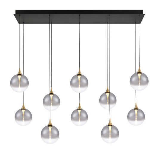 Eurofase Lighting Iissa 47" 10-Light Integrated LED Smoke Glass Shade Gold Steel Multi-Drop Chandelier