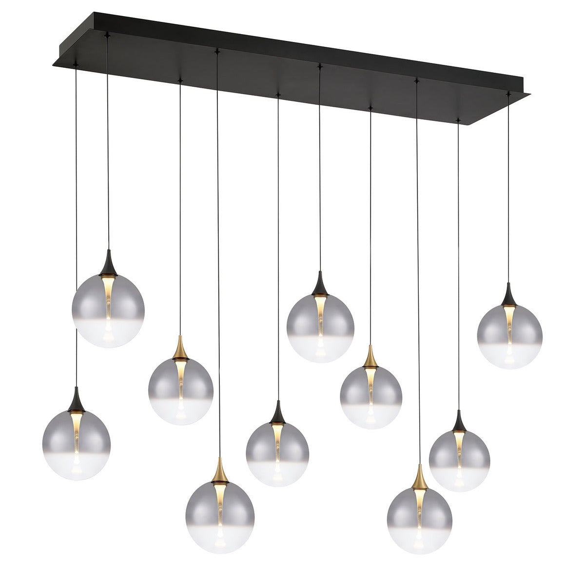 Eurofase Lighting Iissa 47" 10-Light Integrated LED Smoke Glass Shade Gold and Black Steel Multi-Drop Chandelier