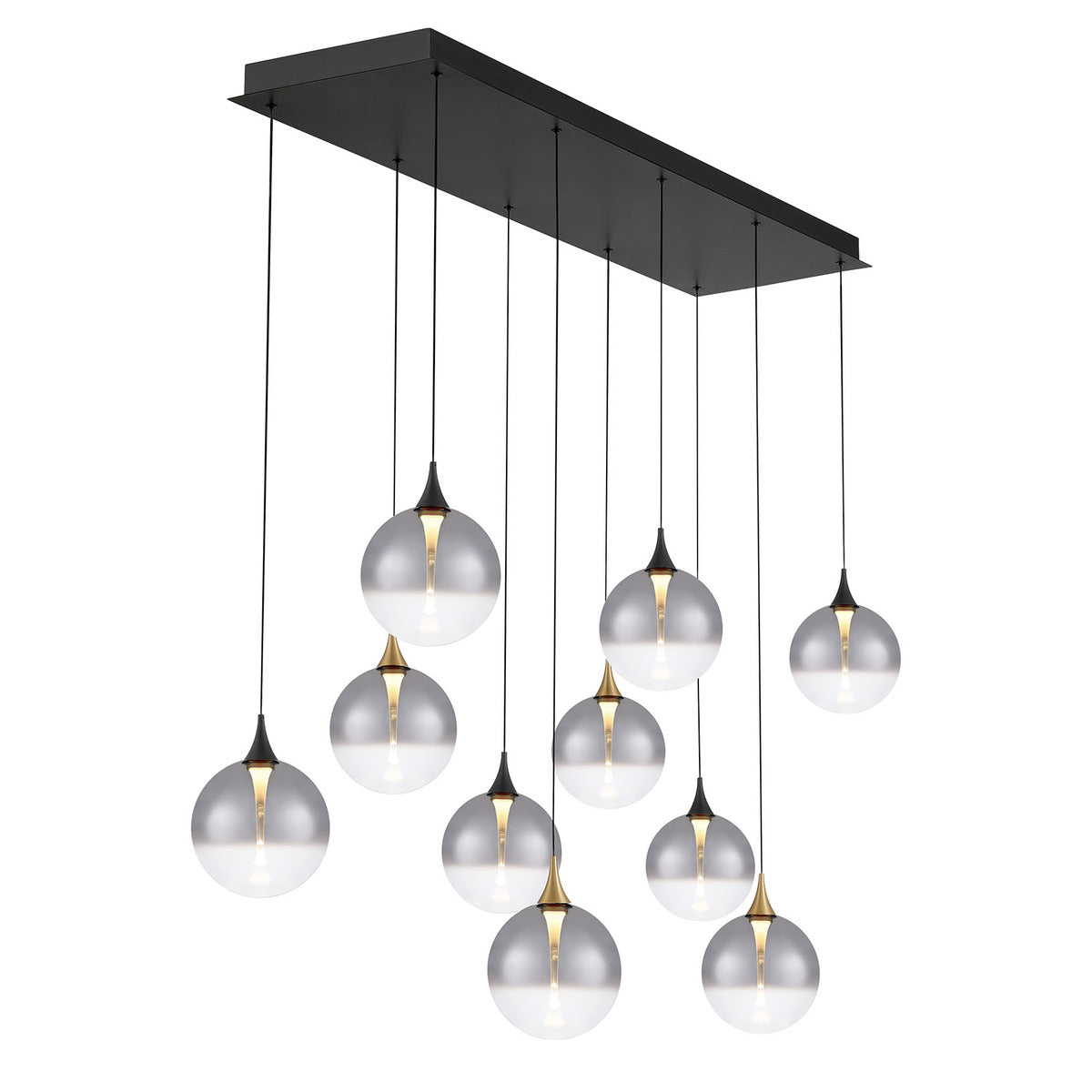 Eurofase Lighting Iissa 47" 10-Light Integrated LED Smoke Glass Shade Gold and Black Steel Multi-Drop Chandelier