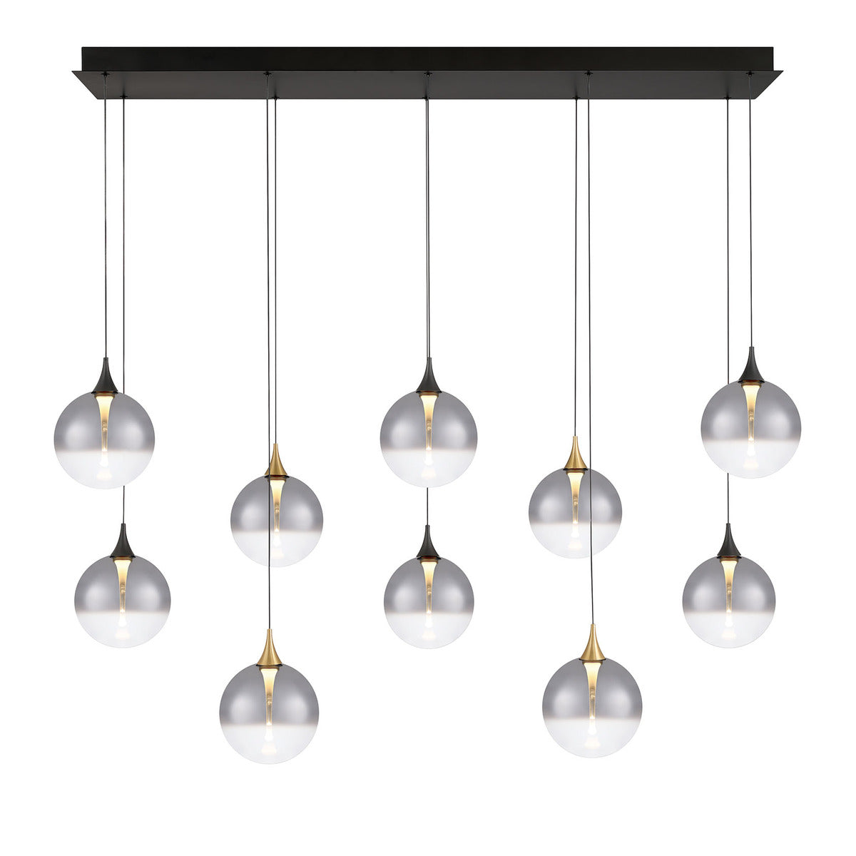 Eurofase Lighting Iissa 47" 10-Light Integrated LED Smoke Glass Shade Gold and Black Steel Multi-Drop Chandelier