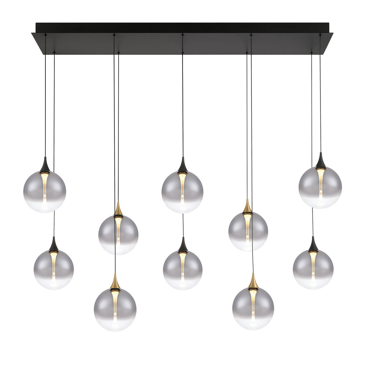 Eurofase Lighting Iissa 47" 10-Light Integrated LED Smoke Glass Shade Gold and Black Steel Multi-Drop Chandelier