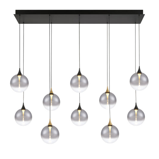 Eurofase Lighting Iissa 47" 10-Light Integrated LED Smoke Glass Shade Gold and Black Steel Multi-Drop Chandelier