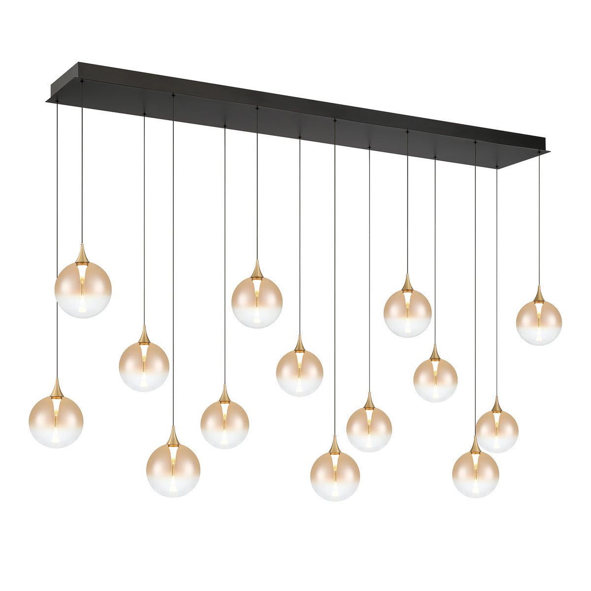 Eurofase Lighting Iissa 72" 14-Light Integrated LED Amber Glass Shade Gold Steel Multi-Drop Chandelier