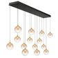 Eurofase Lighting Iissa 72" 14-Light Integrated LED Amber Glass Shade Gold Steel Multi-Drop Chandelier