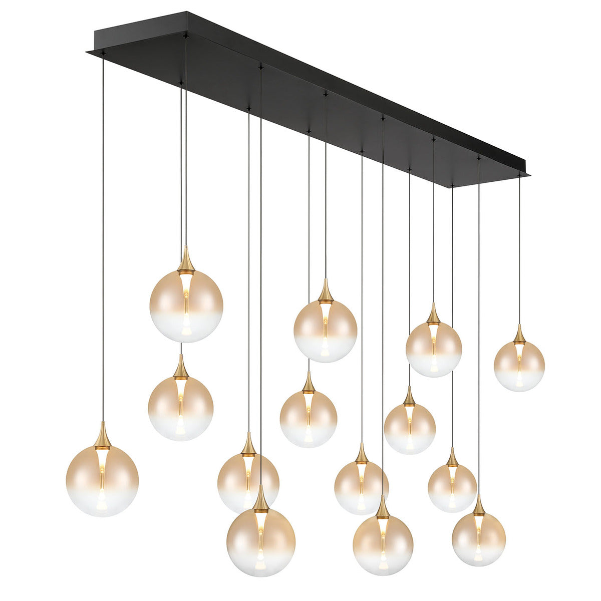 Eurofase Lighting Iissa 72" 14-Light Integrated LED Amber Glass Shade Gold Steel Multi-Drop Chandelier