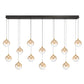 Eurofase Lighting Iissa 72" 14-Light Integrated LED Amber Glass Shade Gold Steel Multi-Drop Chandelier