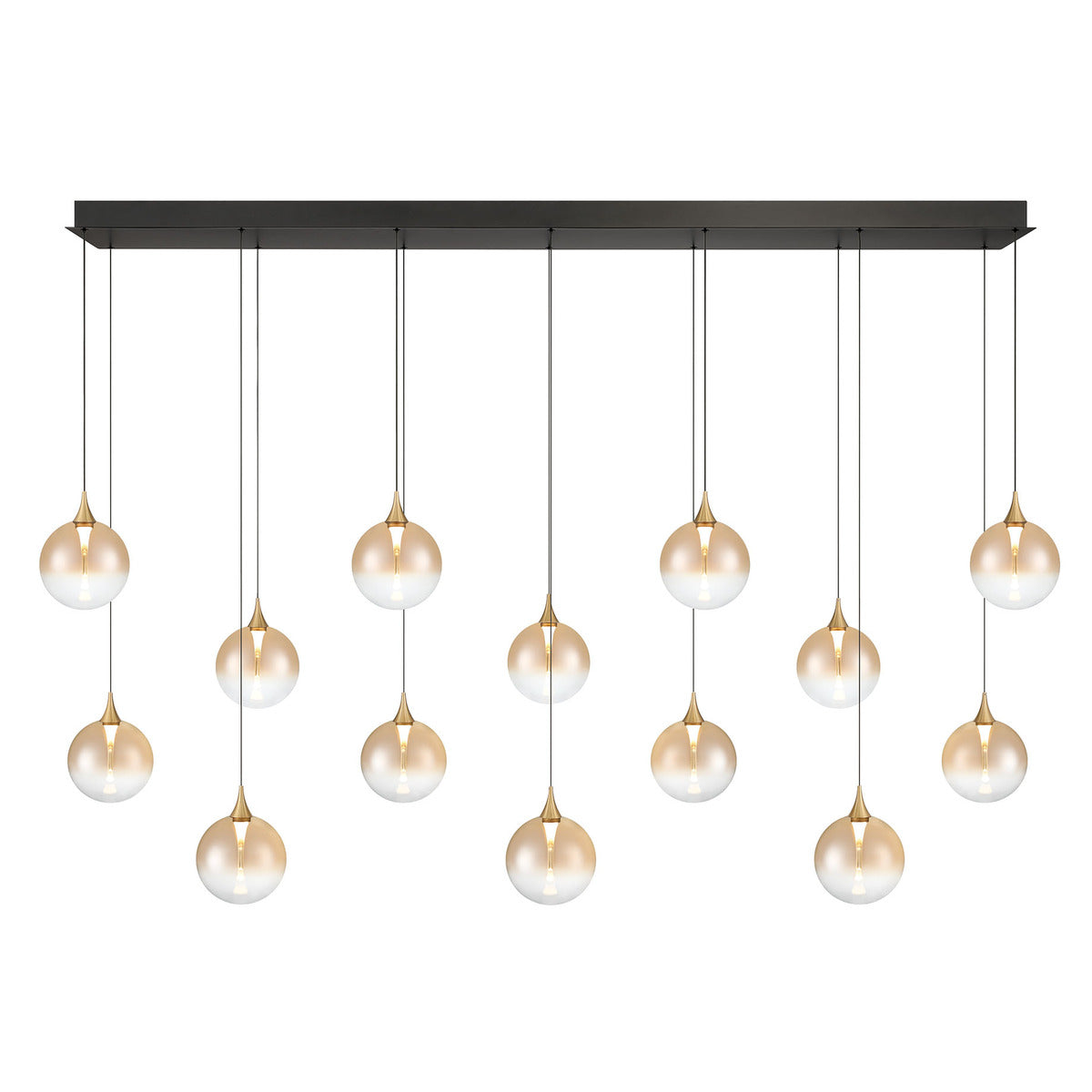Eurofase Lighting Iissa 72" 14-Light Integrated LED Amber Glass Shade Gold Steel Multi-Drop Chandelier