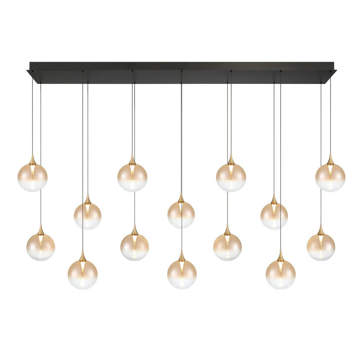 Eurofase Lighting Iissa 72" 14-Light Integrated LED Amber Glass Shade Gold Steel Multi-Drop Chandelier