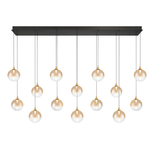 Eurofase Lighting Iissa 72" 14-Light Integrated LED Amber Glass Shade Gold Steel Multi-Drop Chandelier
